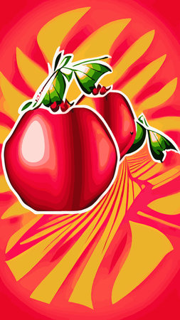Pomegranate, red fresh juicy fruit with green leaves vector illustration. Cartoon isolated open sweet garnet with ruby seeds and skin, healthy food ingredient and vegan vitamin dessert to tasteのイラスト素材