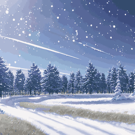 Winter landscape with hills in the snow, fir trees and the sky. Panoramic snow-covered natural scene. Landscape with mountains, rivers in cold frosty weather.のイラスト素材