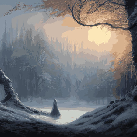 Winter landscape with hills in the snow, fir trees and the sky. Panoramic snow-covered natural scene. Landscape with mountains, rivers in cold frosty weather.のイラスト素材