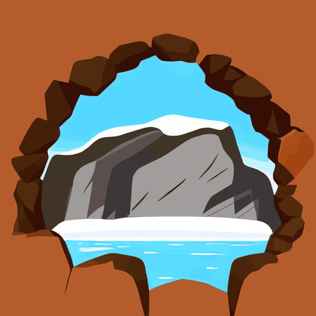 vector illustration. flat landscape. snowy background. snowdrifts. snowfall. clear blue sky. Blizzard. cartoon wallpaper. winter season. forest trees and mountains.のイラスト素材