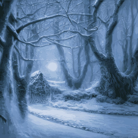 Winter landscape with hills in the snow, fir trees and the sky. Panoramic snow-covered natural scene. Landscape with mountains, rivers in cold frosty weather.のイラスト素材