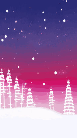 Winter landscape with hills in the snow, fir trees and the sky. Panoramic snow-covered natural scene. Landscape with mountains, rivers in cold frosty weather.のイラスト素材