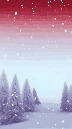 Winter landscape with hills in the snow, fir trees and the sky. Panoramic snow-covered natural scene. Landscape with mountains, rivers in cold frosty weather.のイラスト素材