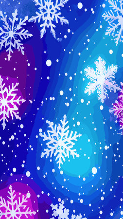 Wintry christmas design elements with snowflakes in different colors.Blurred wintry mix with falling snow on background for use as a texture.Crystal snowflake and circle elements vector graphics.のイラスト素材