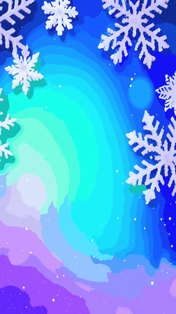 Wintry christmas design elements with snowflakes in different colors.Blurred wintry mix with falling snow on background for use as a texture.Crystal snowflake and circle elements vector graphics.のイラスト素材