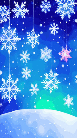 Wintry christmas design elements with snowflakes in different colors.Blurred wintry mix with falling snow on background for use as a texture.Crystal snowflake and circle elements vector graphics.のイラスト素材