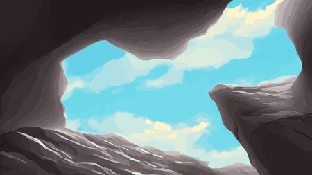 Canyon with river on the bottom, national park. Red sandstone mountains, horizon with sand rocks and sky, nature landscape background, Cartoon vector illustrationのイラスト素材