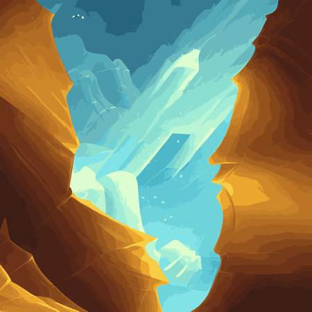 Canyon with river on the bottom, national park. Red sandstone mountains, horizon with sand rocks and sky, nature landscape background, Cartoon vector illustrationのイラスト素材