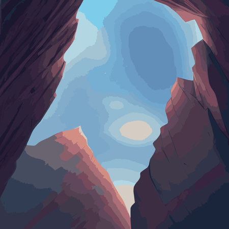Canyon with river on the bottom, national park. Red sandstone mountains, horizon with sand rocks and sky, nature landscape background, Cartoon vector illustrationのイラスト素材