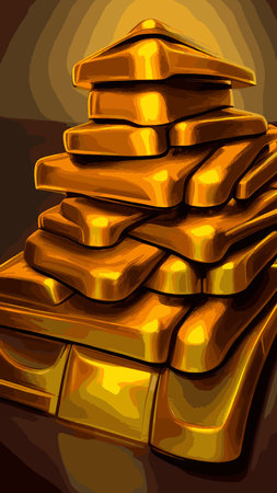 Golden bars in trendy flat style, business and finance concept vector illustration, EPS10, UI, color simple graphic design.のイラスト素材