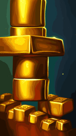 Golden bars in trendy flat style, business and finance concept vector illustration, EPS10, UI, color simple graphic design.のイラスト素材