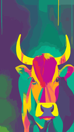 Various cute cows. abstract colors. Hand-drawn color fashion vector illustrations. funny characters. cartoon style.のイラスト素材