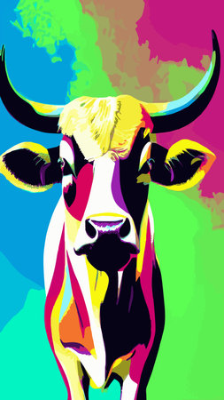 Various cute cows. abstract colors. Hand-drawn color fashion vector illustrations. funny characters. cartoon style.のイラスト素材