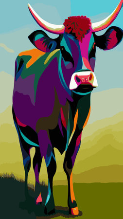 Various cute cows. abstract colors. Hand-drawn color fashion vector illustrations. funny characters. cartoon style.のイラスト素材