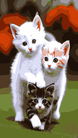 Vector set of illustrations with a happy cute other cat character on the background. Design in the style of flat art of a group of animal cats in different poses for a web, greeting card, stickerのイラスト素材