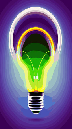 Vector image of a lightbulb. Realistic 3d object on transparent background. The effect of light. A symbol of creativity and ideas.のイラスト素材
