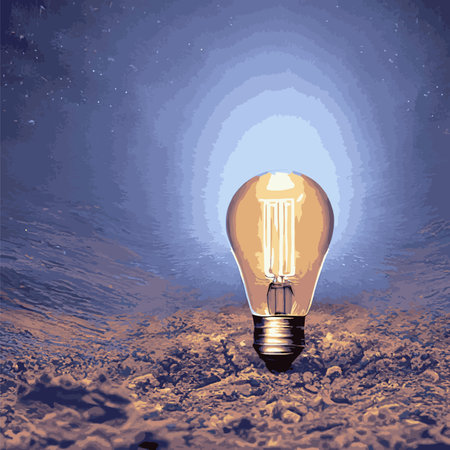Vector image of a lightbulb. Realistic 3d object on transparent background. The effect of light. A symbol of creativity and ideas.のイラスト素材