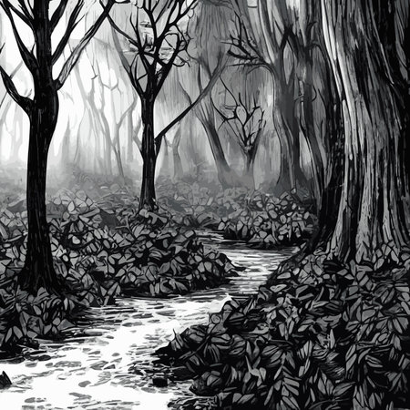 A big forest with a lot of green trees style vivid colorful hyperrealistic cgi photorealistic cinematic volume lighting fanart on artstation full sun shine day concept art, orange huesのイラスト素材