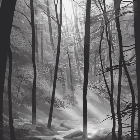 A big forest with a lot of green trees style vivid colorful hyperrealistic cgi photorealistic cinematic volume lighting fanart on artstation full sun shine day concept art, orange huesのイラスト素材