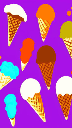 A set of delicious ice cream. Sweet summer treat sundaes, prefabricated insulated ice cream cones...