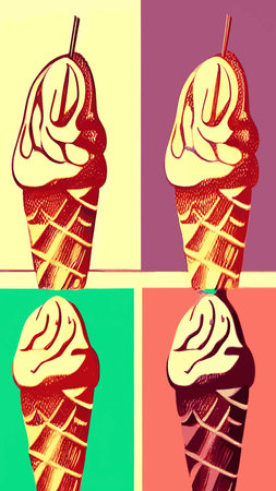 A set of delicious ice cream. Sweet summer treat sundaes, prefabricated insulated ice cream cones  with different fillings. Vector illustration for web, design, printing.のイラスト素材