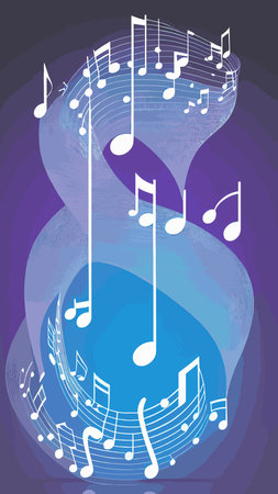 Musical notes on a multicolored background.3d. Vector image, musical texture.Treble clef and bass clef.のイラスト素材