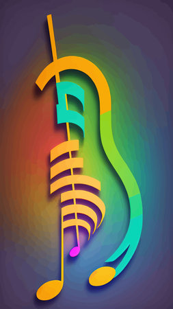 Musical notes on a multicolored background.3d. Vector image, musical texture.Treble clef and bass clef.のイラスト素材