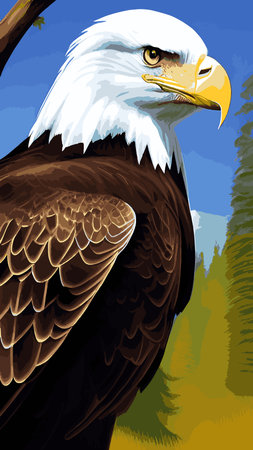 Eagle bird, Orleans, 3d vector image. Portrait of an eagle. An eagle in the park on a branch.