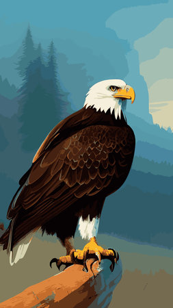 Eagle bird, Orleans, 3d vector image. Portrait of an eagle. An eagle in the park on a branch.のイラスト素材