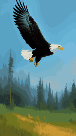 Eagle bird, Orleans, 3d vector image. Portrait of an eagle. An eagle in the park on a branch.のイラスト素材