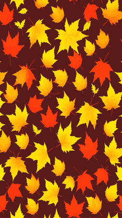 Seamless pattern bright colorful autumn foliage isolated on background. Graphic design autumn symbol. Red orange yellow dry autumn leaves. autumn leaves seasonal background. vector illustrationのイラスト素材