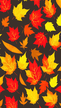 Seamless pattern bright colorful autumn foliage isolated on background. Graphic design autumn symbol. Red orange yellow dry autumn leaves. autumn leaves seasonal background. vector illustrationのイラスト素材
