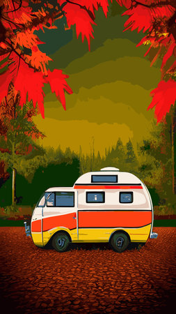 Family with kids and dog relaxing in camp in nature. People tourists resting outdoors with tent and campfire near water, river bank in forest. flat vector illustrationのイラスト素材