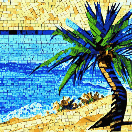 Palm tree on tropical beach with blue sky and white clouds abstract background.のイラスト素材