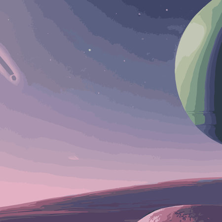 space and planet background. Planets surface with craters, stars and comets in dark space. vector illustration. Cosmic sky with a planet and satelliteのイラスト素材