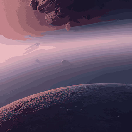 space and planet background. Planets surface with craters, stars and comets in dark space. vector illustration. Cosmic sky with a planet and satelliteのイラスト素材