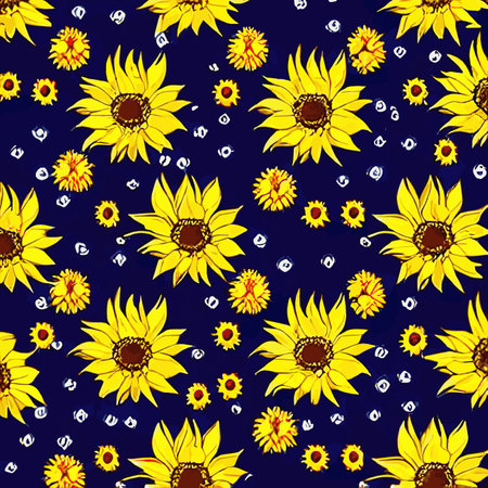 Landscape Of Sunflower fields And blue Sky clouds Background.Sunflower fields landscapes on a bright sunny day with patterns formed in natural background.のイラスト素材