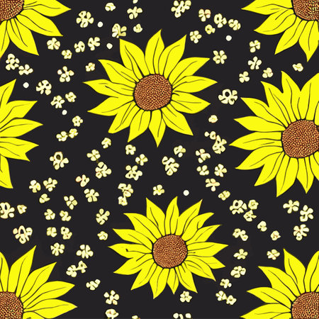 Landscape Of Sunflower fields And blue Sky clouds Background.Sunflower fields landscapes on a bright sunny day with patterns formed in natural background.のイラスト素材