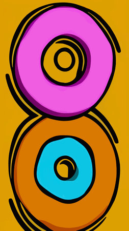 Seamless pattern of donuts with colored icing. Trendy beautiful donuts background.のイラスト素材