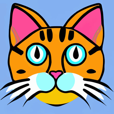 colorful cat head icon on pop art style. charming colorful cat animals in pop art style. Cat Pop Art, WPAP design, Pop Art Style. amazing colors. suitable for screen printing t-shirts, book covers, posters, wall decorations. eps file.のイラスト素材