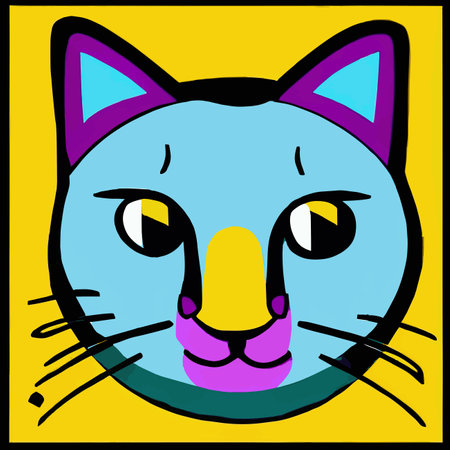 colorful cat head icon on pop art style. charming colorful cat animals in pop art style. Cat Pop Art, WPAP design, Pop Art Style. amazing colors. suitable for screen printing t-shirts, book covers, posters, wall decorations. eps file.のイラスト素材