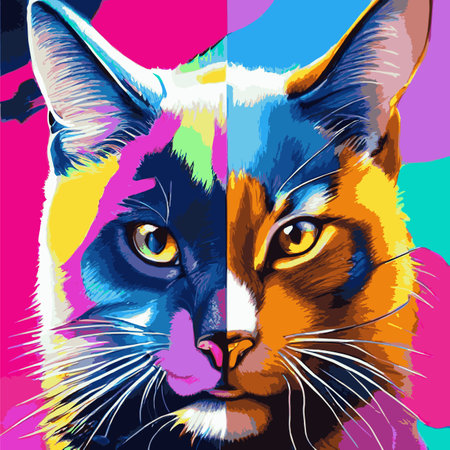 colorful cat head icon on pop art style. charming colorful cat animals in pop art style. Cat Pop Art, WPAP design, Pop Art Style. amazing colors. suitable for screen printing t-shirts, book covers, posters, wall decorations. eps file.のイラスト素材