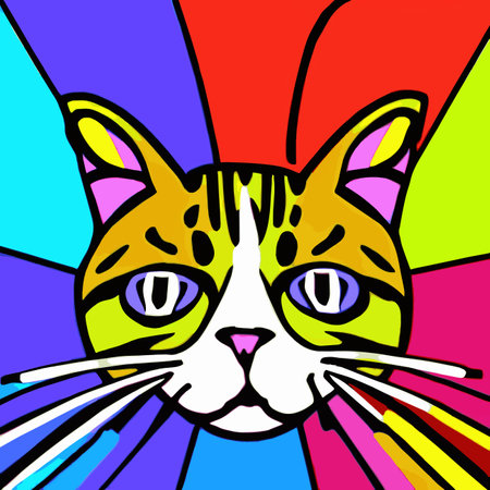 colorful cat head icon on pop art style. charming colorful cat animals in pop art style. Cat Pop Art, WPAP design, Pop Art Style. amazing colors. suitable for screen printing t-shirts, book covers, posters, wall decorations. eps fileのイラスト素材