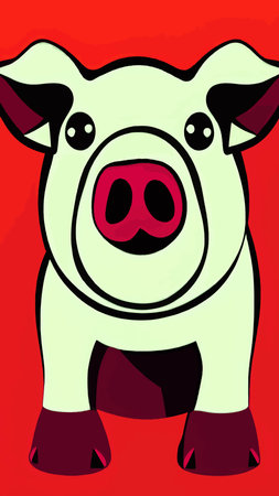 Pink pig, domestic farm animal. Piggy or swine, artiodactyl mammal vector illustration. Farming, agriculture and livestock breeding. Domesticated animal, farm pig for meat and fat productionのイラスト素材
