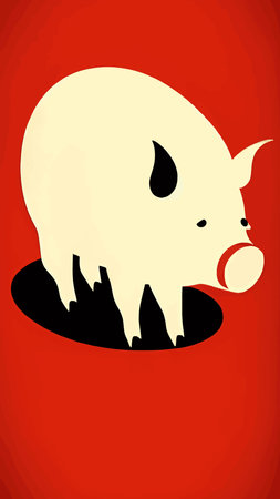 Pink pig, domestic farm animal. Piggy or swine, artiodactyl mammal vector illustration. Farming, agriculture and livestock breeding. Domesticated animal, farm pig for meat and fat productionのイラスト素材