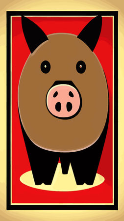 Pink pig, domestic farm animal. Piggy or swine, artiodactyl mammal vector illustration. Farming, agriculture and livestock breeding. Domesticated animal, farm pig for meat and fat productionのイラスト素材