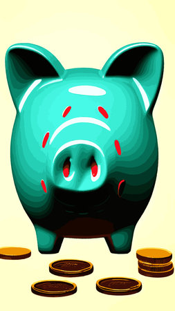 Pink piggy bank with falling coins. The concept of saving money or opening a bank deposit. Investing in the future. Isolated vector illustration of a piggy bank in a flat style.のイラスト素材