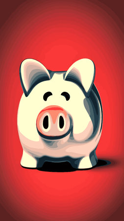 Pink piggy bank with falling coins. The concept of saving money or opening a bank deposit. Investing in the future. Isolated vector illustration of a piggy bank in a flat style.のイラスト素材