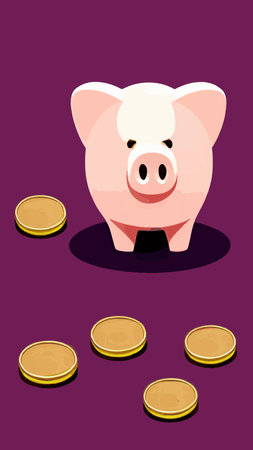 Pink piggy bank with falling coins. The concept of saving money or opening a bank deposit. Investing in the future. Isolated vector illustration of a piggy bank in a flat style.のイラスト素材