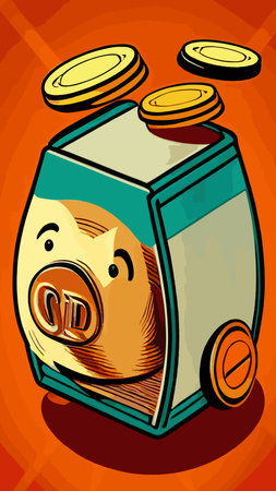 Pink piggy bank with falling coins. The concept of saving money or opening a bank deposit. Investing in the future. Isolated vector illustration of a piggy bank in a flat style.のイラスト素材